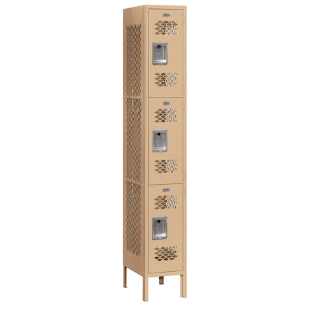 Salsbury Industries Wardrobe Locker, 12" W, 12" D, 78" H, (1) Wide, (3) Openings, Tan 73162TN-U